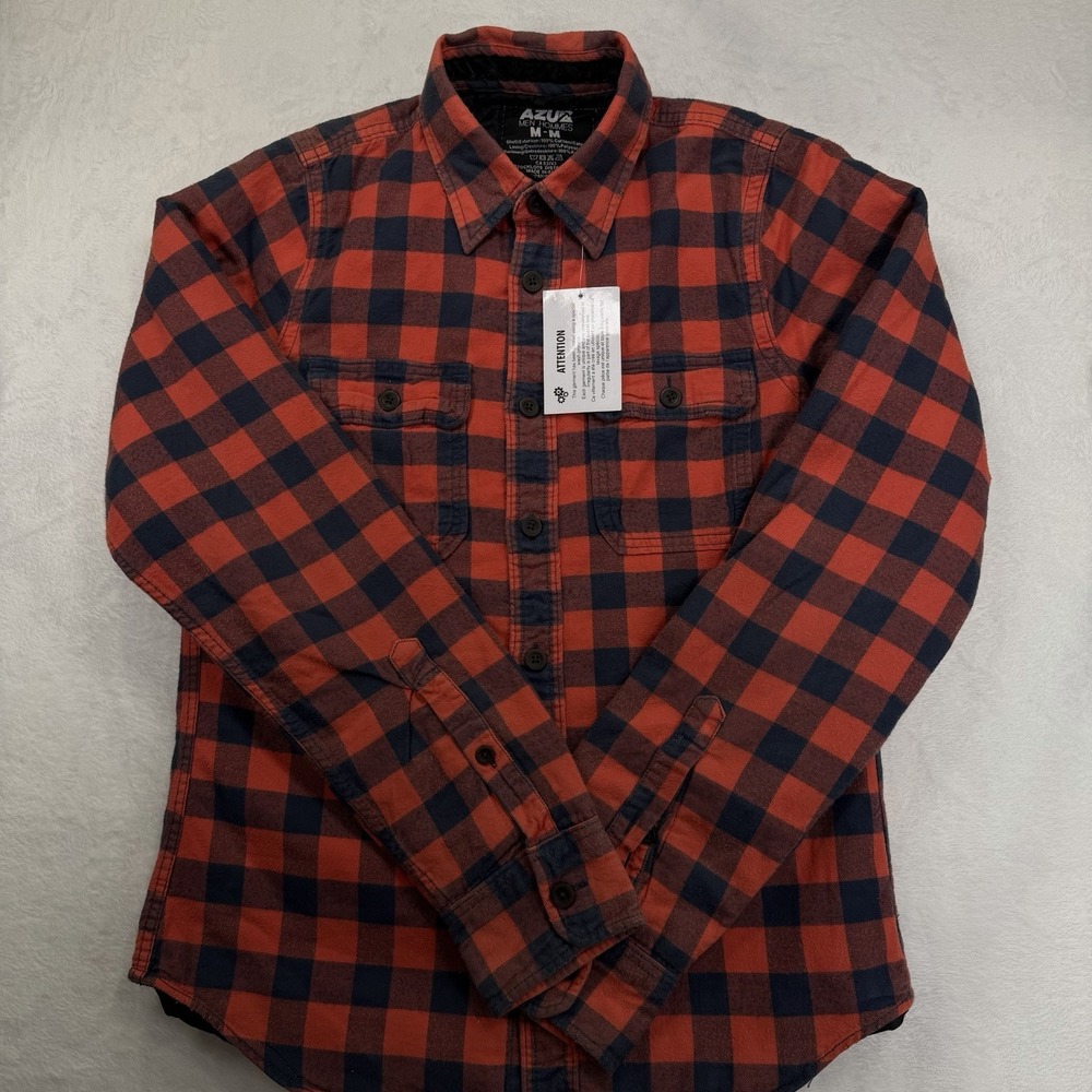 Azur Vintage Plaid Tartan Flannel Padded Lined Work Outdoor Shirt Shacket Medium